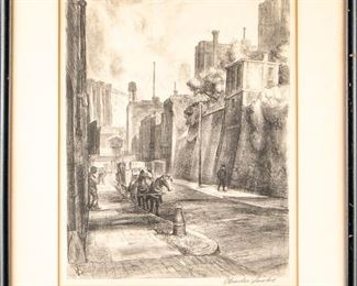 Charles Locke (American, 1899 - 1983) Lithograph With Brooklyn Bridge In Background
