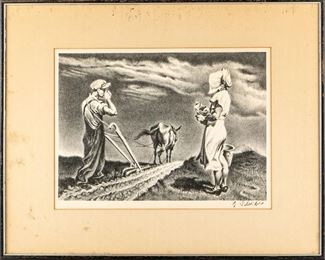 Georges Schreiber (Belgium/American, 1904 - 1977) Lithograph Titled "Noon"
