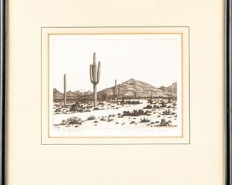 George Elbert Burr (American, 1859 - 1939) Etching "Road To Paradise Valley, Arizona"