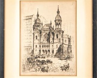 Anton Schutz (German, 1894-1977) Signed Etching St Patrick's 1935