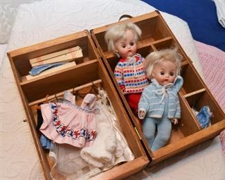 Vintage Dolls with Case & Clothing