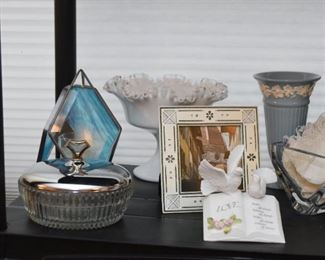 Trinket Box, Candle Holders, Milk Glass Pedestal Dish, Figurines