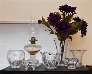 Glassware - Oil Lamp, Vases & Bowls