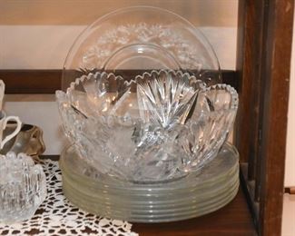 Cut Crystal Bowl, Glass Dessert Plates