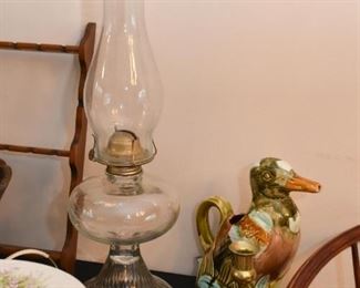 Oil Lamp, Pottery Duck Pitcher