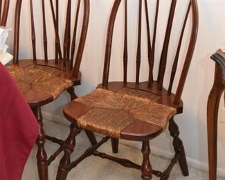 Set of 6 Spindle Back Dining Chairs with Rush Seats (1 Captain's Chair & 5 Side Chairs)