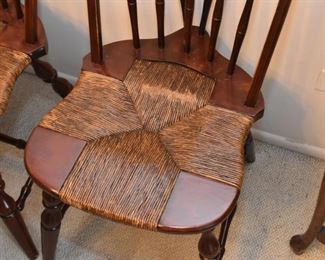 Set of 6 Spindle Back Dining Chairs with Rush Seats (1 Captain's Chair & 5 Side Chairs)