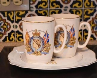 Souvenir Queen Elizabeth Coronation Mugs & Dish