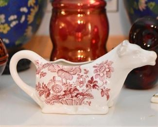 Red Transferware Cow Creamer