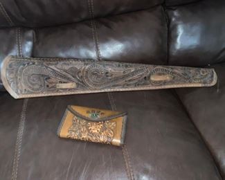 Hand Tooled Leather Scabbard for Rifle /  Shotgun. Wallet