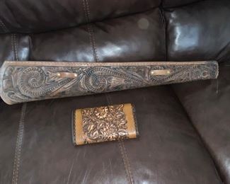 Hand Tooled Leather Scabbard for Rifle /  Shotgun. Wallet