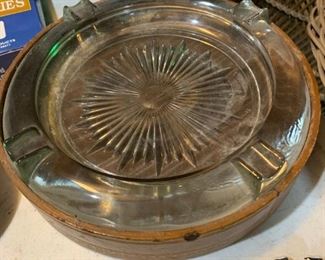 Large Vintage Ashtray with Wooden Base