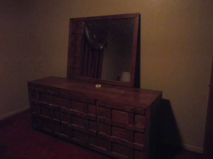 queen head board, dresser with mirror, night stand