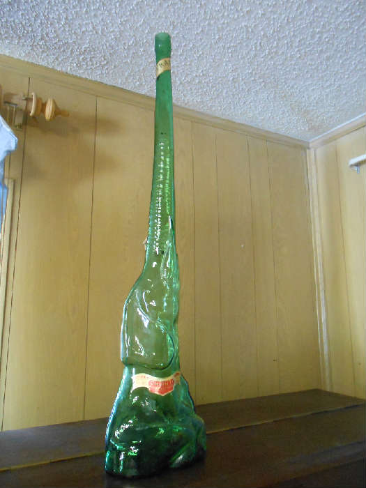 32" Chianti Bottle from 1970's. Made in Italy. It is in the shape of an elephant.