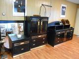 Black Laminate bedroom set. Headboard, night stand, Armoire, Dresser with mirror.