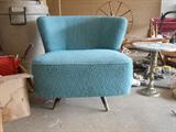 vintage blue barrel chair