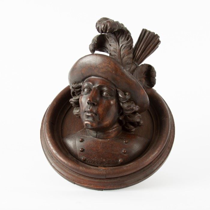 1: 19th c. Black Forest Carved Bust on Medallion