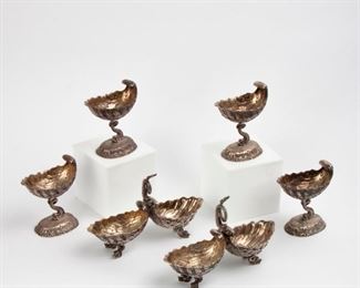 14: Six Silver Dolphin and Shell Tableware Items