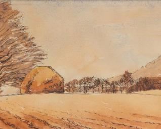 23: Thomas Hart Benton Original Ink & Watercolor Landscape
