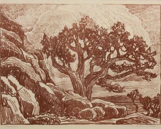 60: Birger Sandzen 'Old Cedar and Rocks' Signed Lithograph