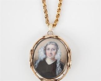 82: Portrait Miniature with Hair in 10k Gold Frame, 19th c.