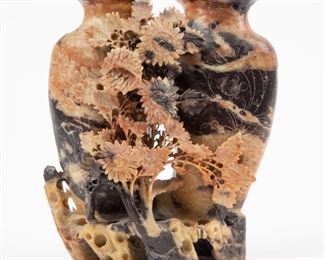 213: Chinese Carved Soapstone Double Vase
