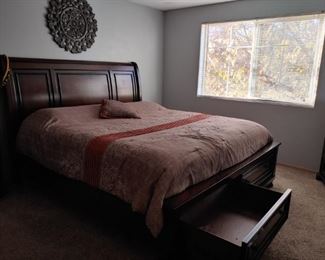 King sized bed frame with drawers (espresso)