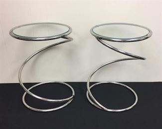 Pair of Vintage New York Pace Spring Side Tables.... Chrome...with Glass Tops..