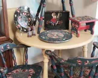 4 Bavarian style painted dining room chairs