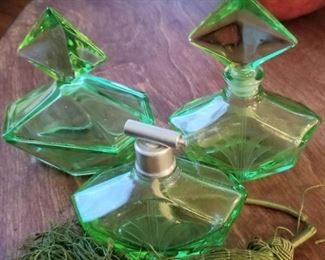 Vintage depression glass vanity set