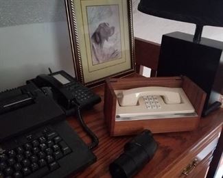 Vintage telephone and typewriter