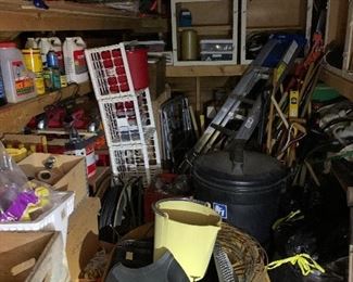 Inside shed- shelves loaded