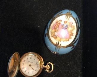 Limoge ring box, enameled watch pendant