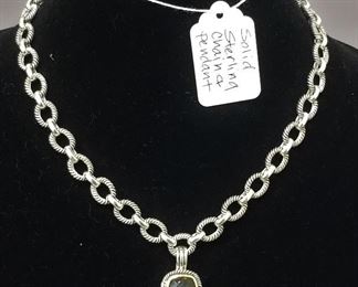 heavy, solid Sterling necklace with smoky amber stone