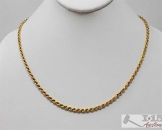 111: 14k Gold Rope Chain, 5.8g
Weighs approx 5.8g, measures approx 20" long 
J10 1 of 3