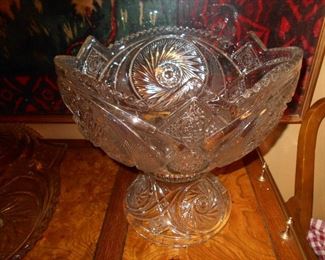 American cut glass punch bowl and base