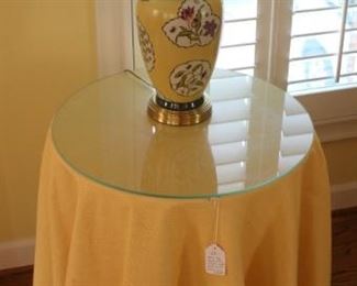 Designer table with beautiful lamp. 