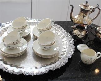 Tea anyone?  Silver plate pieces shown with Lenox Princess china.  