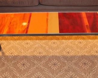 Artist made three piece glass table.  