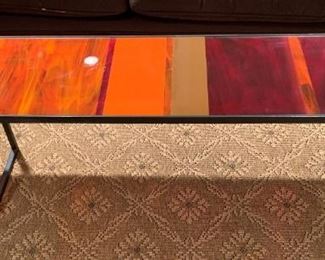 Artist made three layered glass top table.  