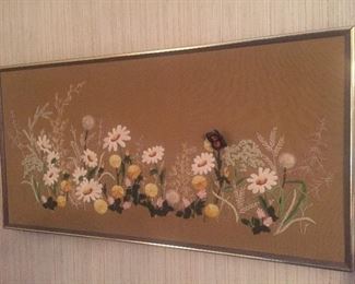 Mid Century Framed Floral Needlepoint 