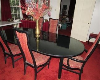 Black Lacquer dining room set with glass top