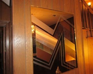 Mid Century mirror with metal inlay