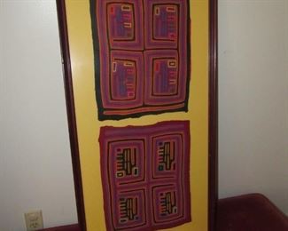 Framed hand made fabric pieces