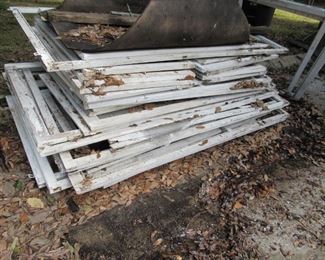 Stack of old wood window frames