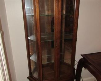 Oak mirrored lighted curio cabinet