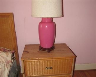 Pair of night stands & pink lamps