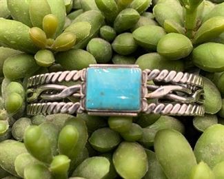 Newer sterling silver and turquoise statement cuff bracelet, Native American