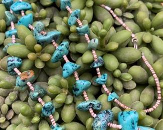 Vintage turquoise nugget and heishi statement necklace, Native American