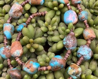 Wonderful vintage turquoise nugget and heishi statement necklace, Native American